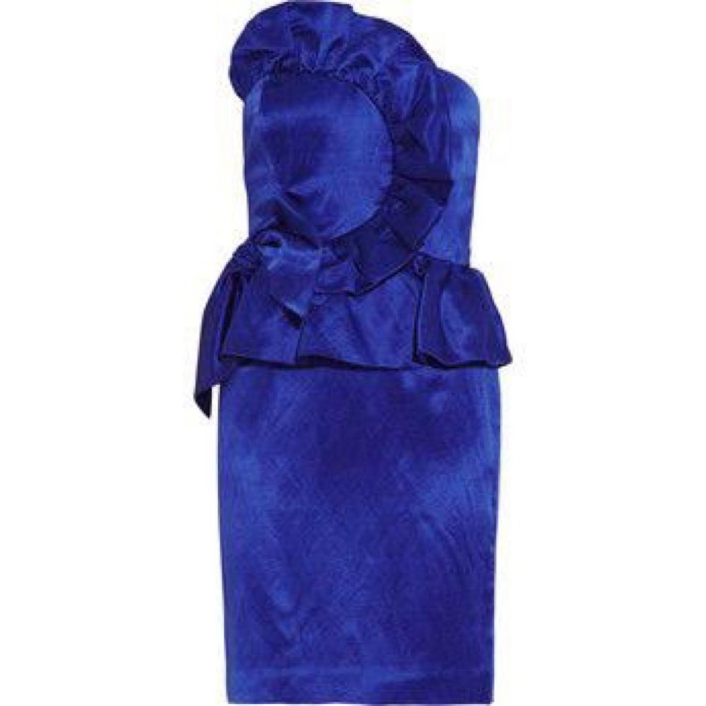Rebecca Taylor Strapless Blue Satin Mini with Ruffles